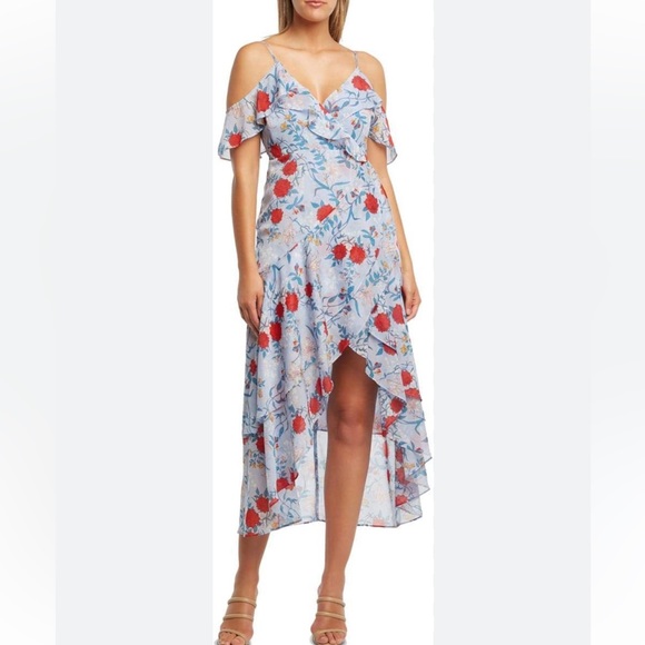 Bardot Dresses & Skirts - BARDOT Ruffle Cold Shoulder Floral Maxi Dress Size 8